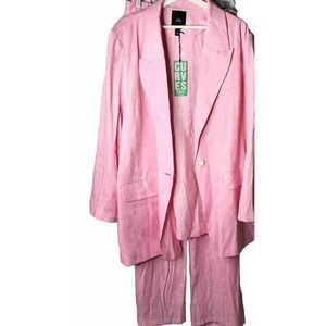 River Island Pink Ruched Sleeve Blazer & Pants Size 20, Color Pink Women’s Suit